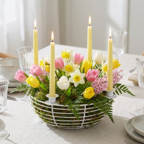 Kerzenhalter und Dekoschale aus Metall Weiss Ø14cm H7cm | Floristik24.ch