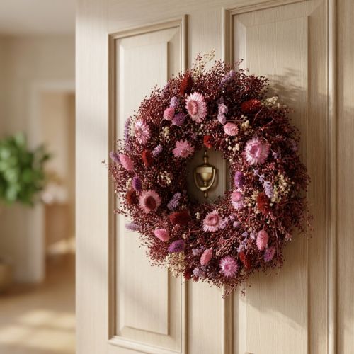 Blumenkranz Trockenblumen Kranz Weinrot Rosa Ø25cm | Floristik24.ch