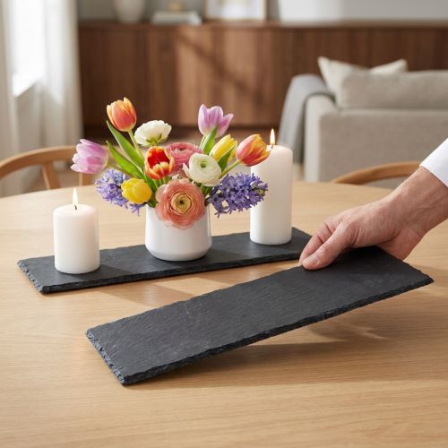 Schiefertafel 40×13cm Grau 2 Stück – Naturstein Dekotablett für DIY und Dekoration | Floristik24.ch