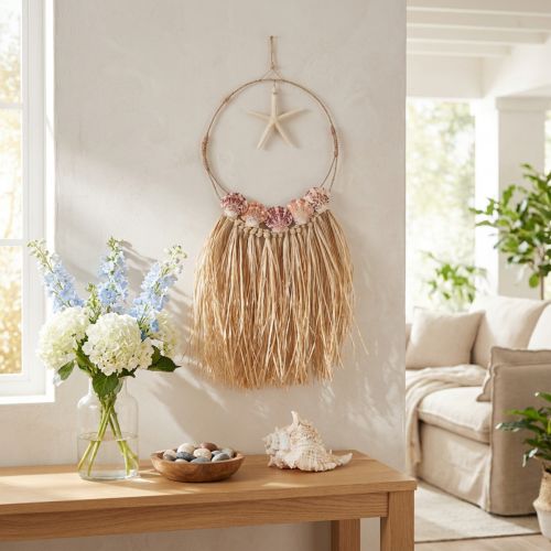 Maritime Wanddekoration mit echtem Seestern und Muscheln, Ø26,5 cm, H65 cm, Naturfarben | Floristik24.ch