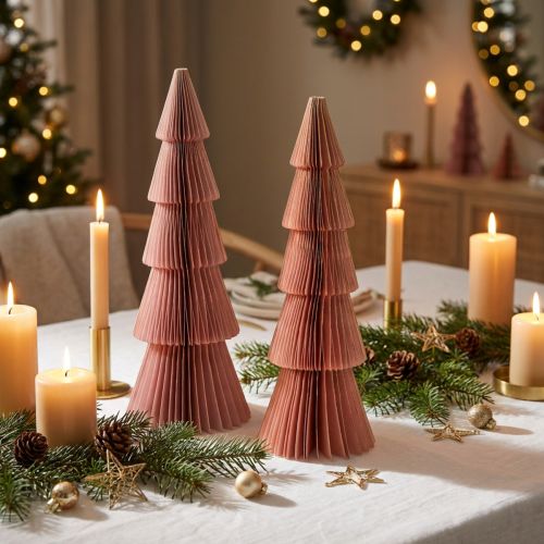 Tischdekoration Weihnachtsbaum Wabenpapier Apricot Gold 30 cm 2er-Set | Floristik24.ch