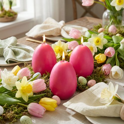 Artikel Eierkerze aus Wachs 9cm Pink für Tischdekoration zu Ostern 20 Stunden Brenndauer 6er Pack