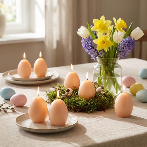 Osterkerzen Eiform aus Wachs Peach Ø6cm H9cm 6er-Set | Floristik24.ch