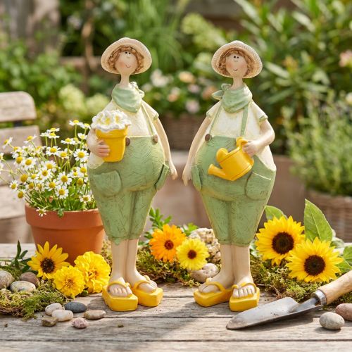 Dekofiguren Gärtner aus Polyresin 16,5×5,5 cm in Grün und Gelb | Floristik24.ch