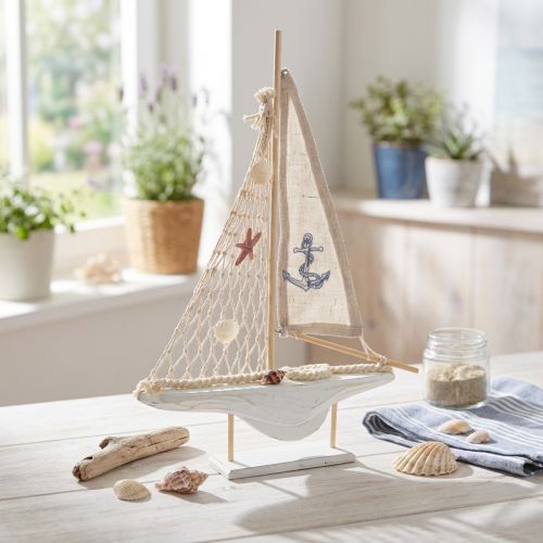 Artikel Segelboot Holzdeko Pinienholz Weiss Natur 39 cm