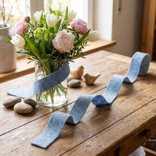 Filzband aus 100% Schafwolle Blau 7,5 cm x 5 m für Bastelarbeiten und Dekoration | Floristik24.ch