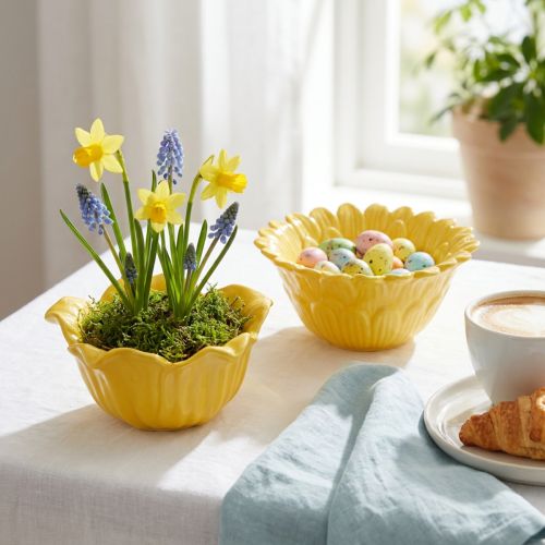 Keramik Blumenschale 13cm Gelbe Blütenschale 2 Stück Wohnungsgestaltung | Floristik24.ch