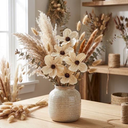Holzblüte auf Stecker, gebleicht, Ø 9–12 cm, L 45 cm, 15 Stück – für Gesteck- und Trauerdekorationen | Floristik24.ch
