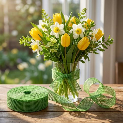 Juteband Grün 5cm x 40m – Dekoratives Gitterband aus Jute für kreative Anwendungen | Floristik24.ch