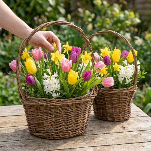 Artikel Pflanzkorb oval mit Henkel aus Weide Braun 28 cm und 24 cm 2er-Set