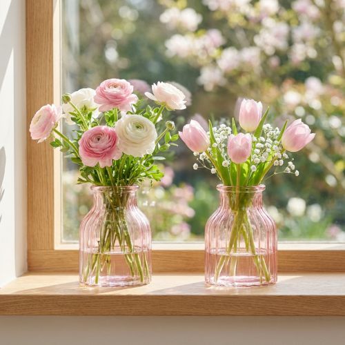 Glasvase Retro Rosa Ø11cm 2er-Set für Blumen