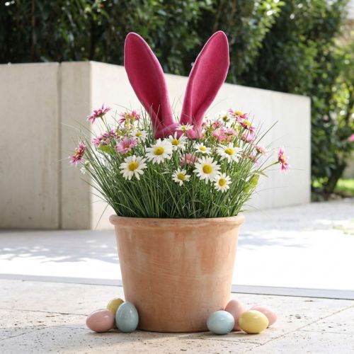 Hasenohren Deko Beflockt Pink auf Stab 56 cm Osterdekoration | Floristik24.ch