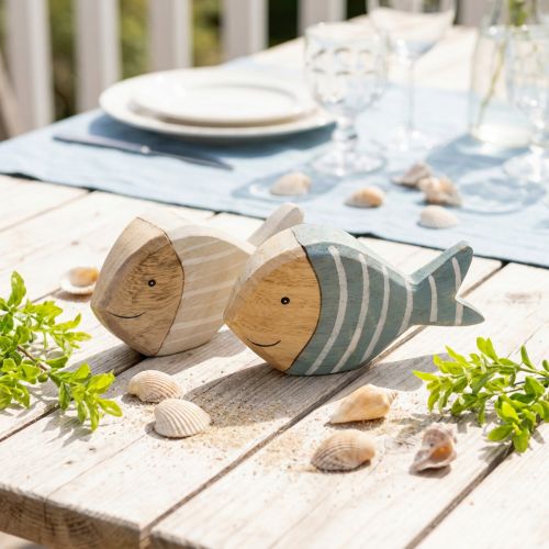 Holzfische aus Naturholz 15×8cm hellblau/hellgrau 2 Stück Tischdekoration | Floristik24.ch