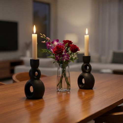 Artikel Kerzenhalter Keramik Schwarz 13cm 2er-Set