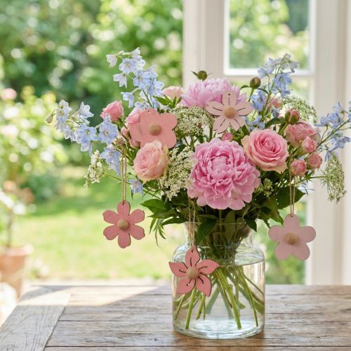 Holzblumen Hängedekoration Rosa 4,5 cm 24 Stück | Floristik24.ch