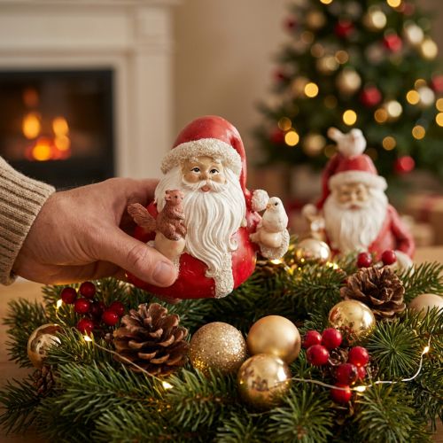 Weihnachtsfiguren Weihnachtsmann mit Tieren aus Polyresin, 10x7x9 cm, Rot-Weiss, 2 Stück | Floristik24.ch