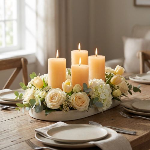 Durchgefärbte Stumpenkerzen aus Wachs Apricot 60×80mm 4er-Set | Floristik24.ch