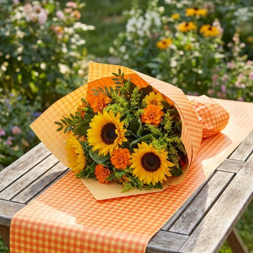 Blumenmanschettenpapier Seidenpapier Rolle 37,5cm x 100m Hellorange Kariert | Floristik24.ch