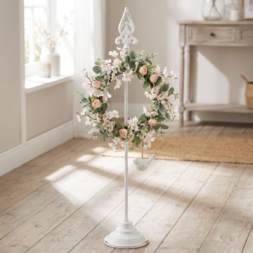 Kranzhalter aus Gusseisen Weiss Vintage-Stil mit 4 Haken H76cm für Innen- und Aussendekoration | Floristik24.ch