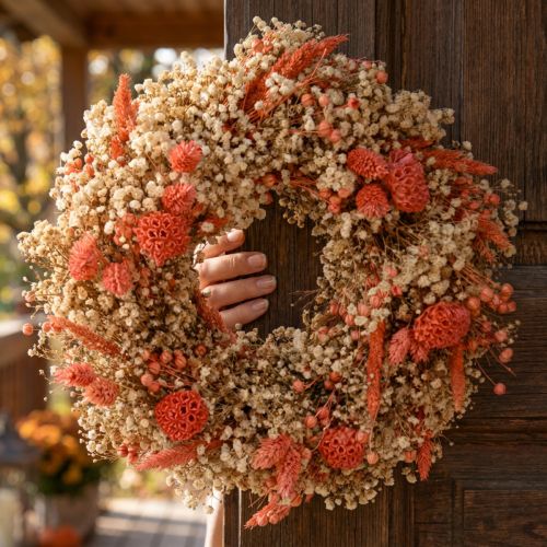 Deko Kranz Trockenblumen Blumenkranz Orange Creme Ø25cm | Floristik24.ch
