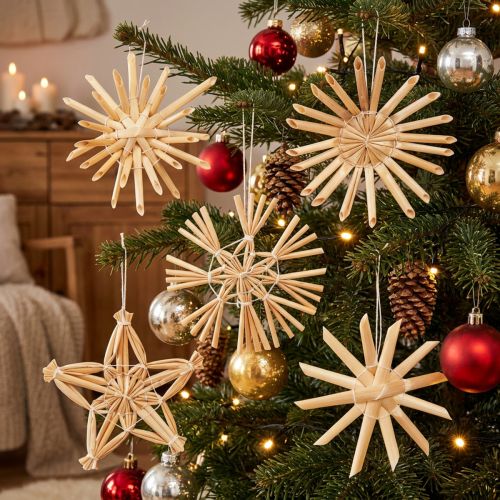 Christbaumschmuck Strohsterne Set 25 Stk. Natur 5–6 cm | Floristik24.ch