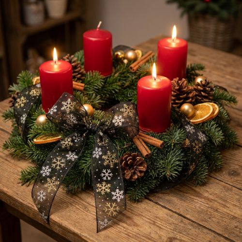 Organza Weihnachtsband Schwarz Gold Schneeflocken 40mm x 15m | Floristik24.ch