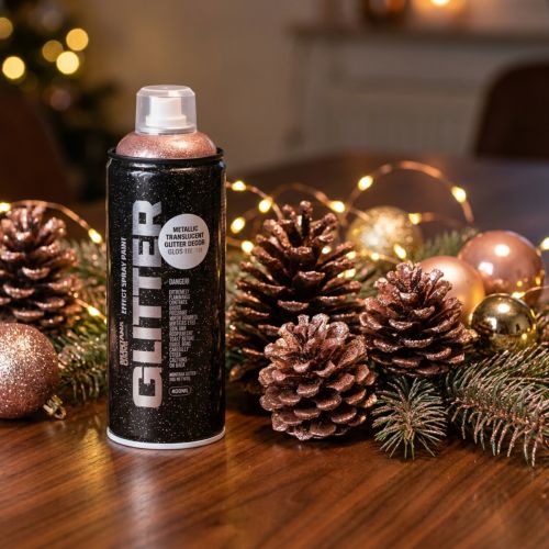Artikel Glitterspray Montana Cans 400ml Metallic Transparente Dekorfarbe Rotgold