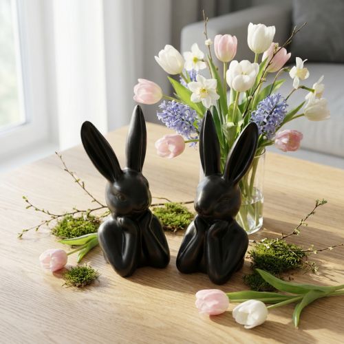 Keramik-Hasenbüste Schwarz 7×6×15cm, 2 Stück – Moderne Osterdekoration | Floristik24.ch