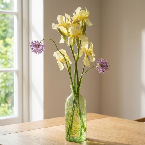 Deko Glasvase 25cm Hoch Ø10cm Gelb-Grün Muster für Wohnraum und Tisch | Floristik24.ch