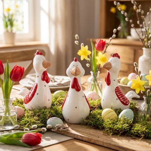 Dekofiguren Hühner 15 cm Keramik Weiss mit Punkten für Ostern, 3er Set | Floristik24.ch