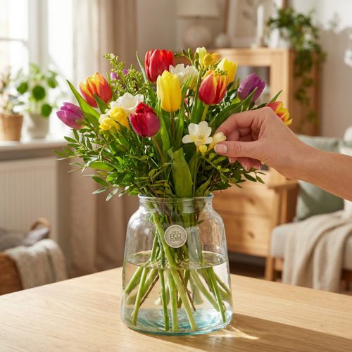 Blumenvase aus klarem Recycling-Glas Ø18cm H22cm für Tischdekoration | Floristik24.ch