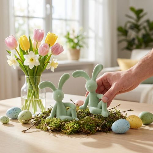 Dekofigur Osterhase aus Kunststoff, 22 cm, Grün, 2er-Set – Wohnraum- und Osterdekoration | Floristik24.ch