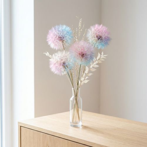 Artikel Pusteblume Trockenblume stabilisiert, 12 cm, sanft gefärbt, Set 4 Stück, für Dekoration