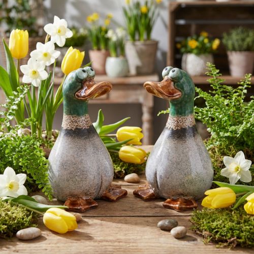 Keramik-Dekoente sitzend, Braun-Grün, H17,5 cm, 2er-Set | Floristik24.ch