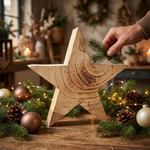 Stern aus Paulownia-Holz zum Stellen Natur 30 cm | Floristik24.ch