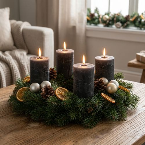 Durchgefärbte Stumpenkerzen aus Wachs Anthrazit Ø70x100mm 4er Set für Dekoration und Advent | Floristik24.ch