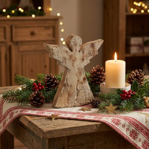 Weihnachtsengel aus Mangoholz 20x18x2.5 cm in Natur- und Metalloptik | Floristik24.ch