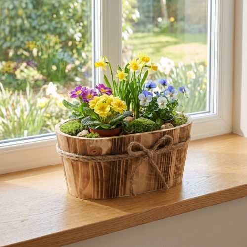 Ovale Holz-Dekoschale 23x13x10cm Naturfarben mit Jutekordel | Floristik24.ch