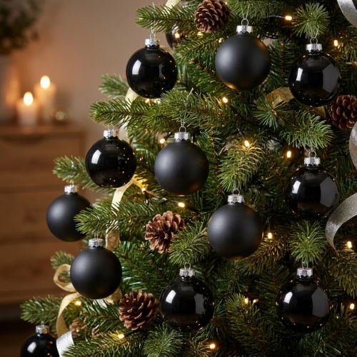 Mini-Christbaumkugel, Baumschmuck-Mix, Weihnachtskugeln Schwarz H4,5cm Ø4cm Echtglas 24 St | Floristik24.ch