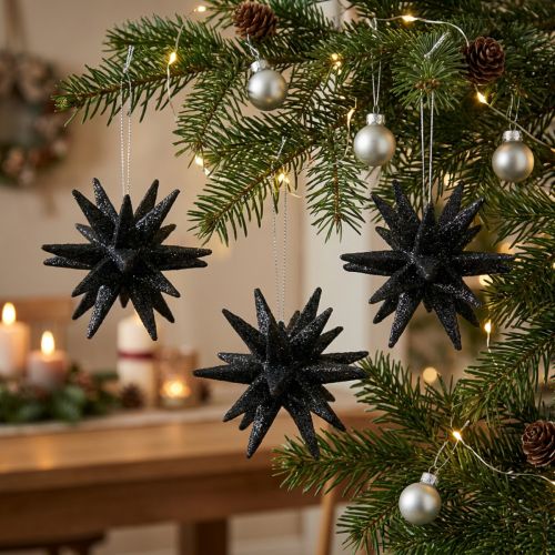 Weihnachtsdeko-Sterne Schwarz Ø7,5cm 8 Stück aus Kunststoff | Floristik24.ch