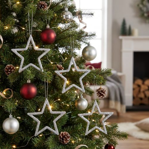 Weihnachtsstern Anhänger Silbern Glitter Kunststoff 7,5 cm 40 Stück | Floristik24.ch