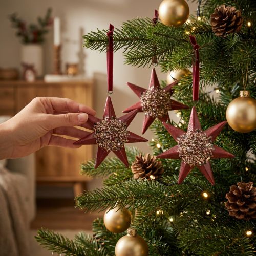 Weihnachtsanhänger Stern aus Kunststoff 21cm Bordeaux 4 Stück | Floristik24.ch