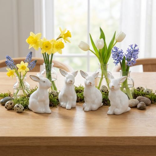 Keramik Hase weiss-gold 7.5 cm 4er Set - Osterdeko | Floristik24.ch