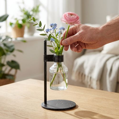 Dekoflasche Glas mit Metallständer Schwarz Ø13cm - Vase für Innen und Aussen | Floristik24.ch