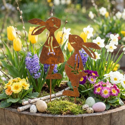 Gartendekoration Metall-Stecker Hasenpaar mit Edelrost-Effekt 8×16 cm | Floristik24.ch