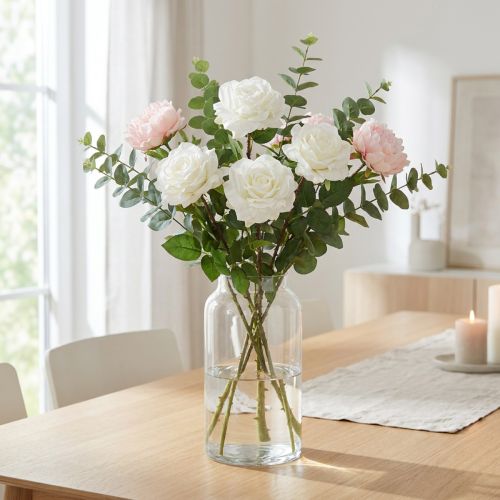 Weisse Kunstrose am Stiel aus Stoff und Kunststoff, L72cm, Ø13cm | Floristik24.ch