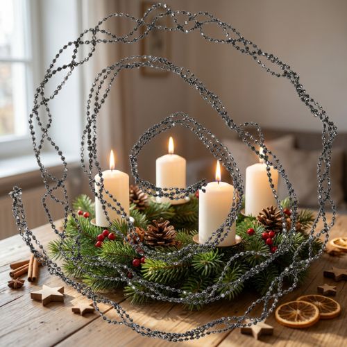Weihnachtsdeko Perlengirlande Kunststoff Grau Silber 275cm | Floristik24.ch