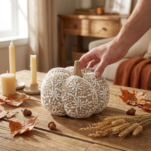 Stoff Kürbis Deko aus Jute mit