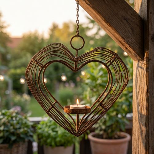 Teelichthalter aus Metall – Hängedeko Herz Rostoptik 22×7×20cm | Floristik24.ch