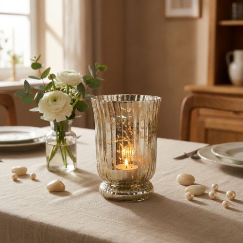 Windlicht Glas Teelichthalter Ø11cm H14,5cm Silber Gold | Floristik24.ch